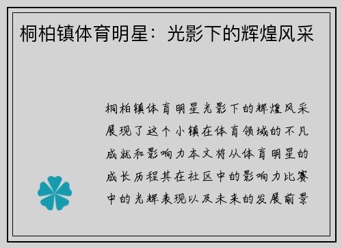 桐柏镇体育明星：光影下的辉煌风采